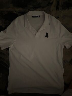 Psycho Bunny White Polo with Black Bunny Emblem   Size 8 46"chest